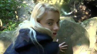 Blonde teenage gets fucked and gargles sausage in a forest (Riley Starlet)
